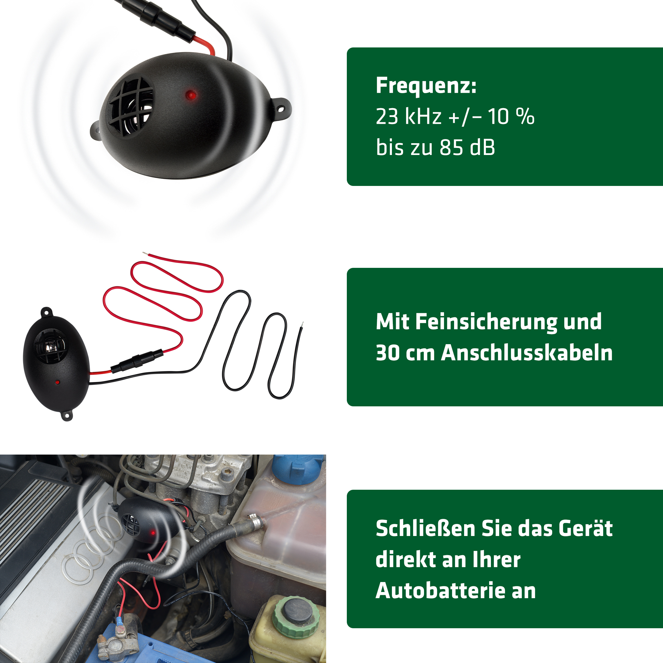 Ultrasonic marten deterrent for automobiles