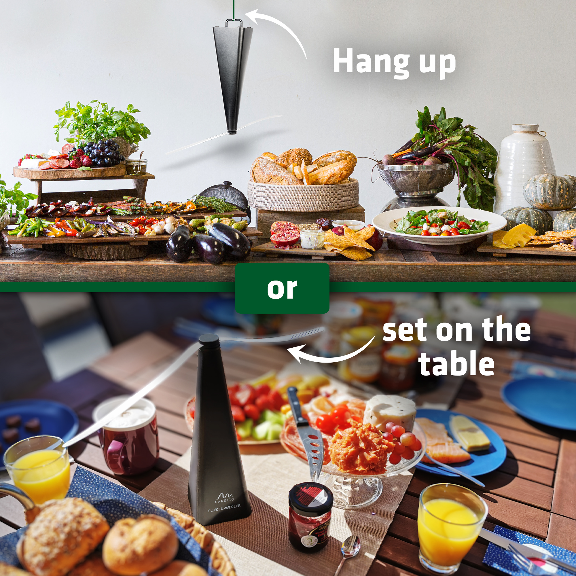 For ceiling suspension or setting on a table