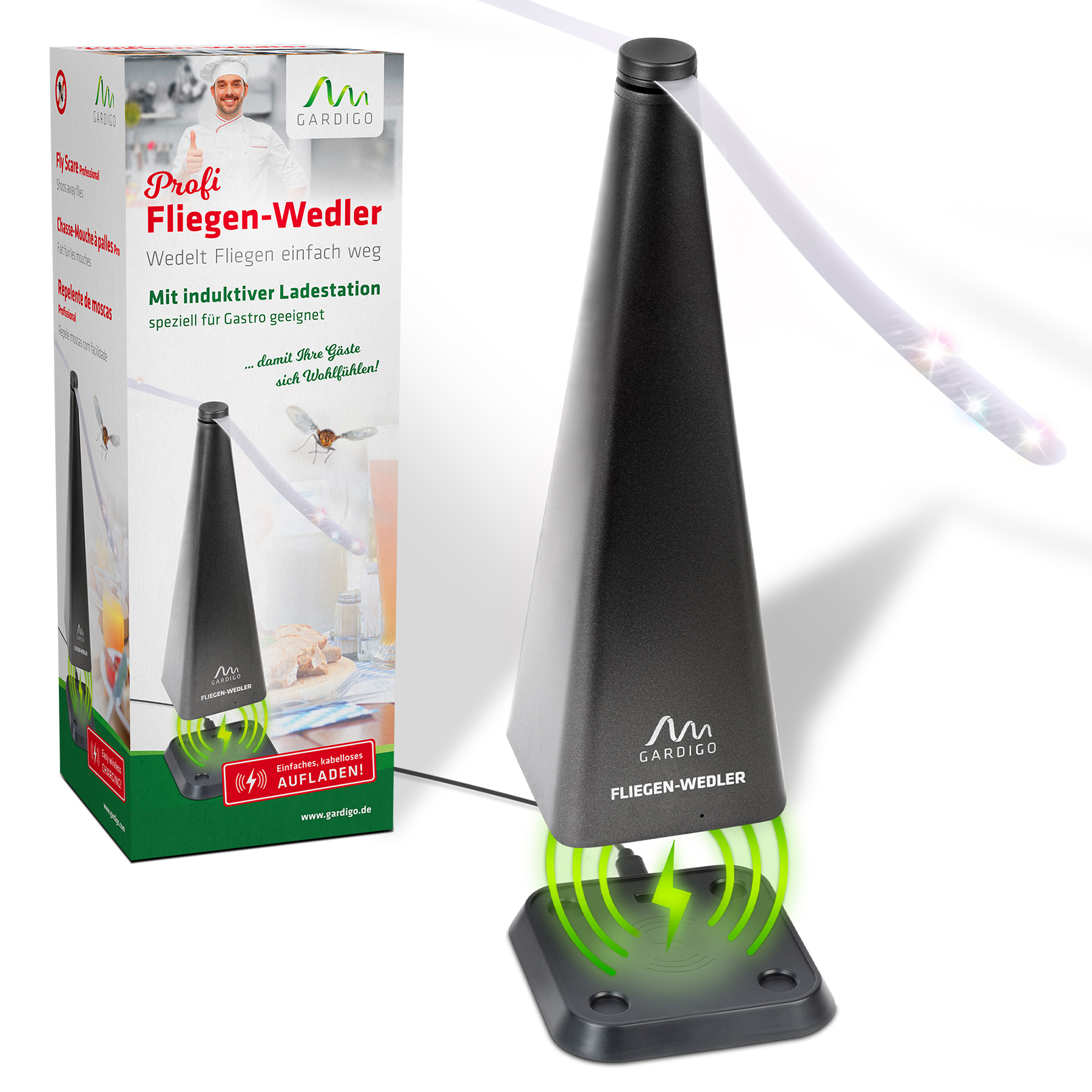 Fly Scare Fan Professional | rechargeable with inductive charging tray