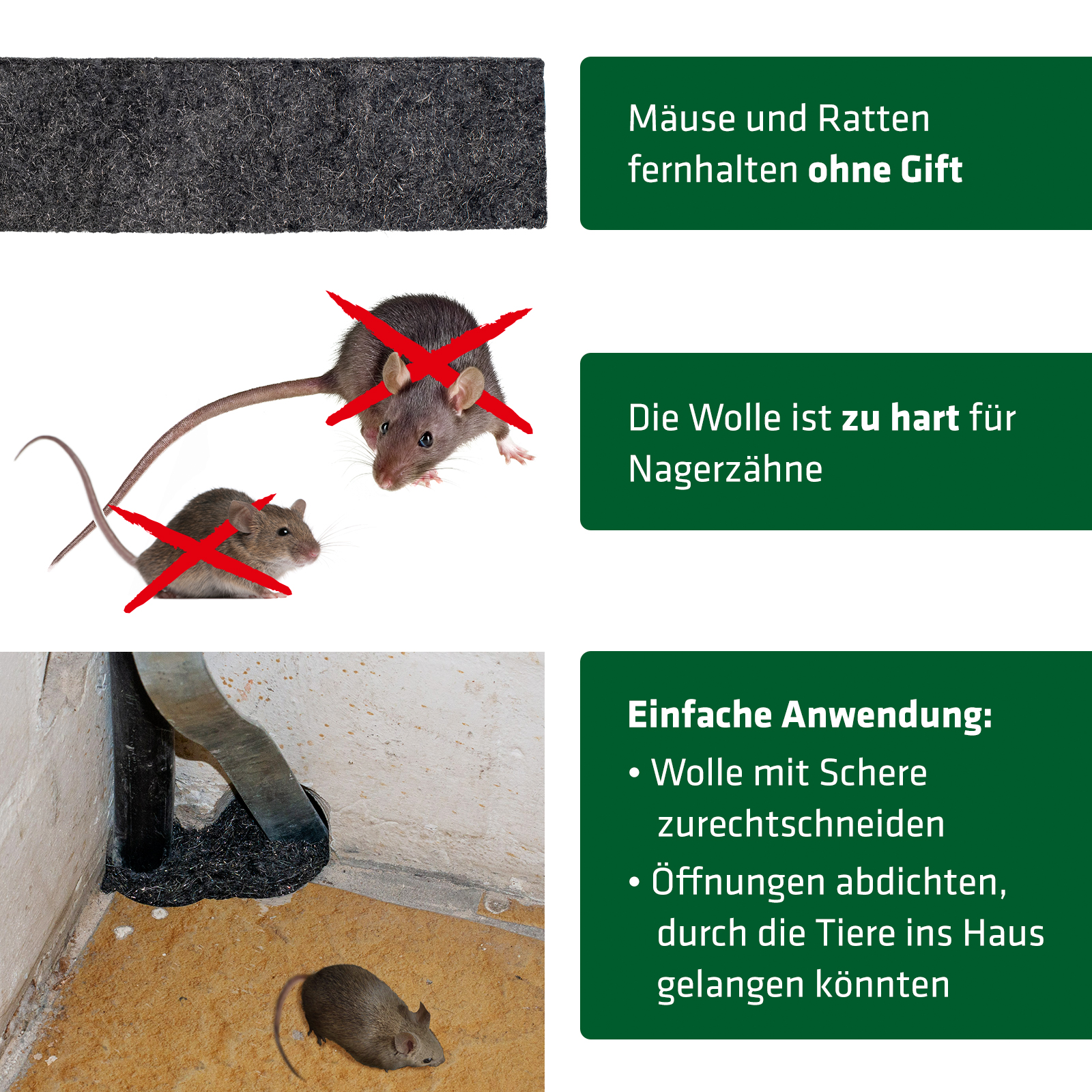 Steel wool against mice, rats and other rodents
